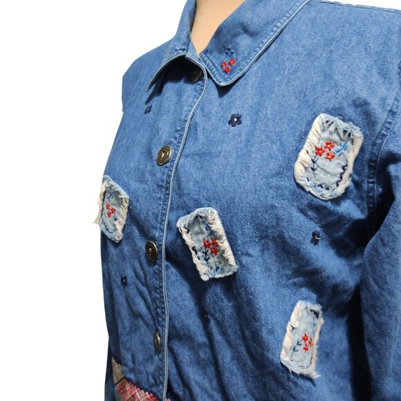 Bobbie Brooks M Vintage Patchwork Denim Jacket Embroidered Accents Americana - Picture 11 of 13